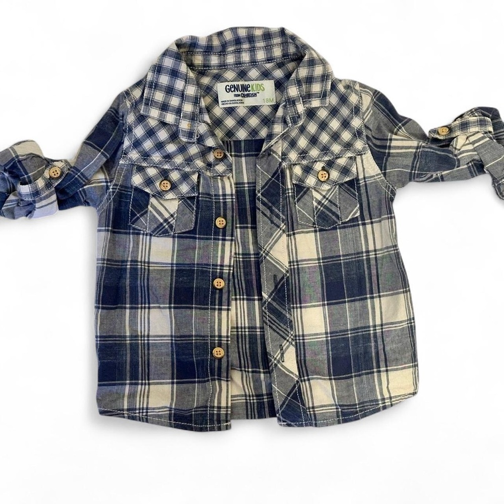 OshKosh B'gosh Navy and White Plaid Button Down Shirt
